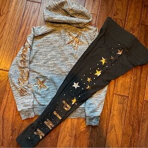 PINK by Victoria’s Secret zip hoodie w/rose gold-stars and Yoga Leggings size S